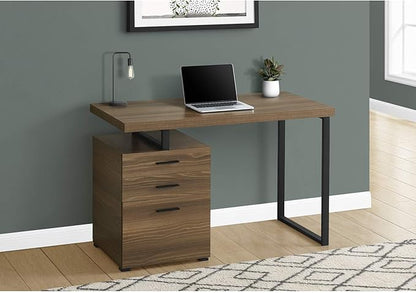 Monarch Specialties 7640 Computer Desk, Home Office, Laptop, Left, Right Set-up, Storage Drawers, 48" L, Work, Metal, Laminate, Walnut, Black, Contemporary Desk-48 R Face, 47.25" L x 23.75" W x 30" H