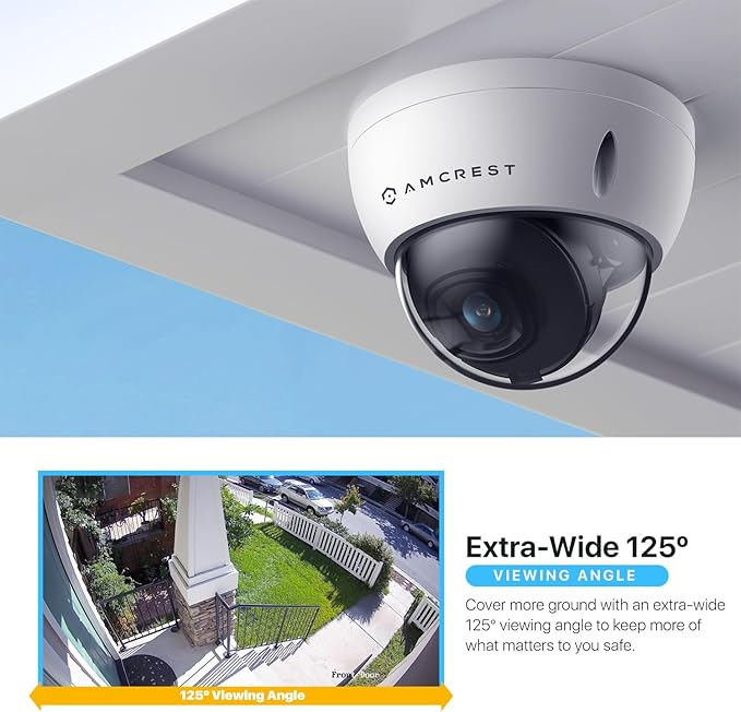 Amcrest UltraHD 4K (8MP) Outdoor Security POE IP Camera, 3840x2160, 98ft NightVision, 2.8mm Lens, IP67 Weatherproof, IK10 Vandal Resistant Dome, MicroSD Recording, White (IP8M-2493EW)