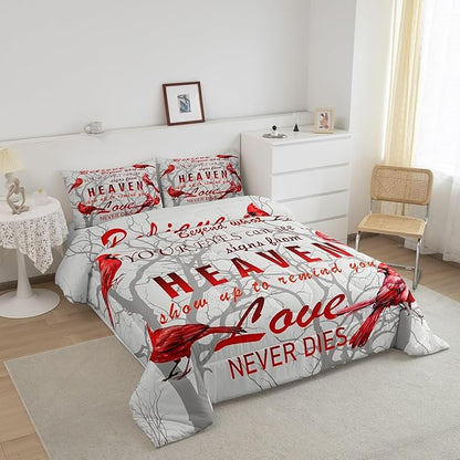 Cardinal Bird Comforter Set Full Size Farmhouse Red Birds Bedding Set for Girls Boys Women Men Tree Branches Decor Comforter Nature Comforter with 2 Pillow Case