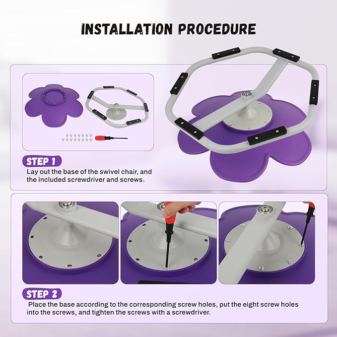 Kids Swivel Chair, Seat and Spinning Chair, Body Coordination Training Chair, Purple Petal Non Slip Sensory Toys 360° Spinning Chair for Autistic Kids Aged 3+, Improving Toddler's Physical Fitness