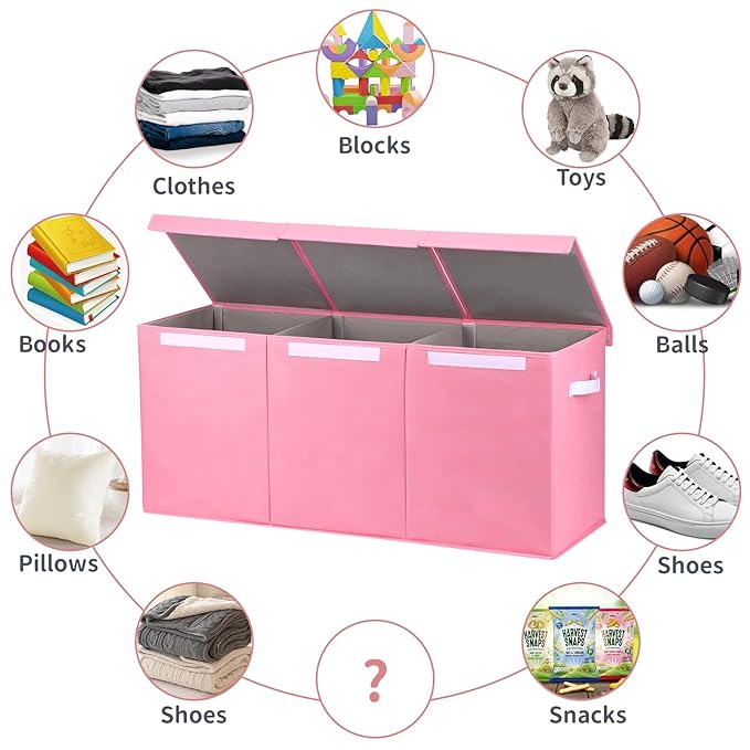 Fixwal Toy Storage Organizer for Girls - Extra Large Toddler Toy Box Kids Toy Chest, Collapsible Removable Divider for Nursery Playroom Bedroom Closet, 36"x12.6"x16" (Pink)