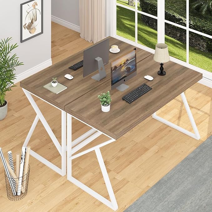 HSH Farmhouse Desk, Modern Home Office Desk, Student Desk for Bedroom Computer Table, Rustic Wood and Metal PC Laptop Computer Desk, Simple Writing Study Gaming Desk Executive Workstation, 55 Inch