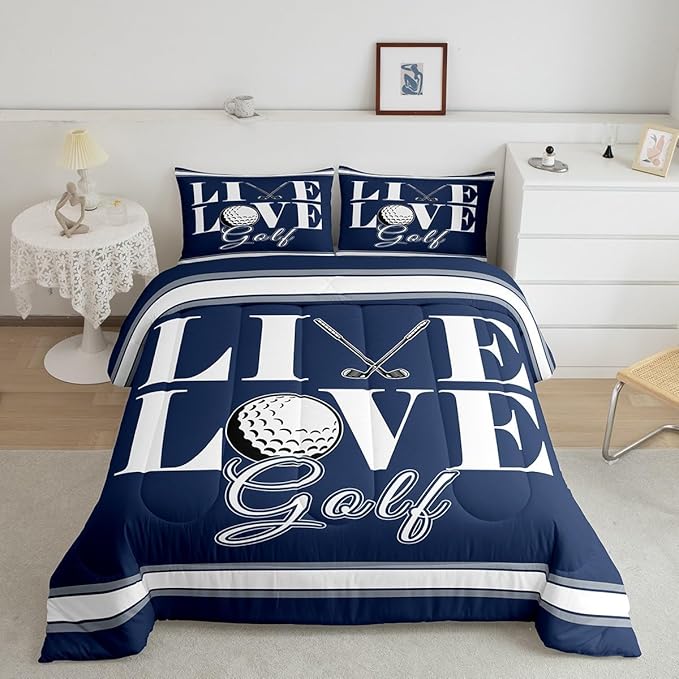 Feelyou Golf Print Bedding Set Twin Size Ball Gaming Comforter Set for Kids Boys Girls Decor Sports Theme Comforter Microfiber Golf Ball Duvet Set Bedroom Quilt Set