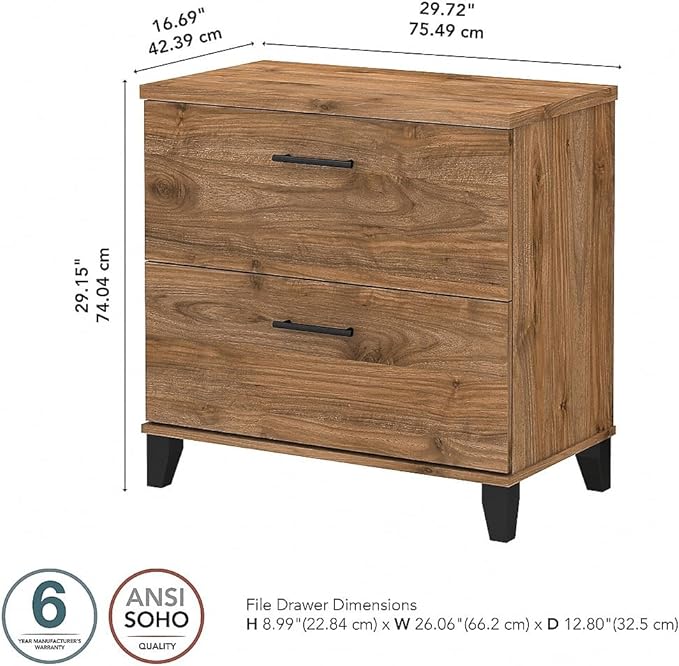 Bush Furniture Somerset 2-Drawer Lateral File Cabinet, Letter/Legal, Fresh Walnut, 30-inch (WC81380)