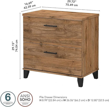 Bush Furniture Somerset 2-Drawer Lateral File Cabinet, Letter/Legal, Fresh Walnut, 30-inch (WC81380)