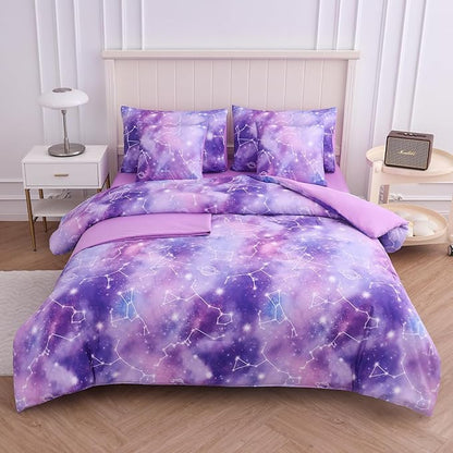 Twin Comforter Set for Girls Galaxy Bedding 7pieces, Ombre Bedding Comforter Sets Rainbow Comforter, Glitter Bedding Twin Teen Comforter Sets for Girls（Multicolor