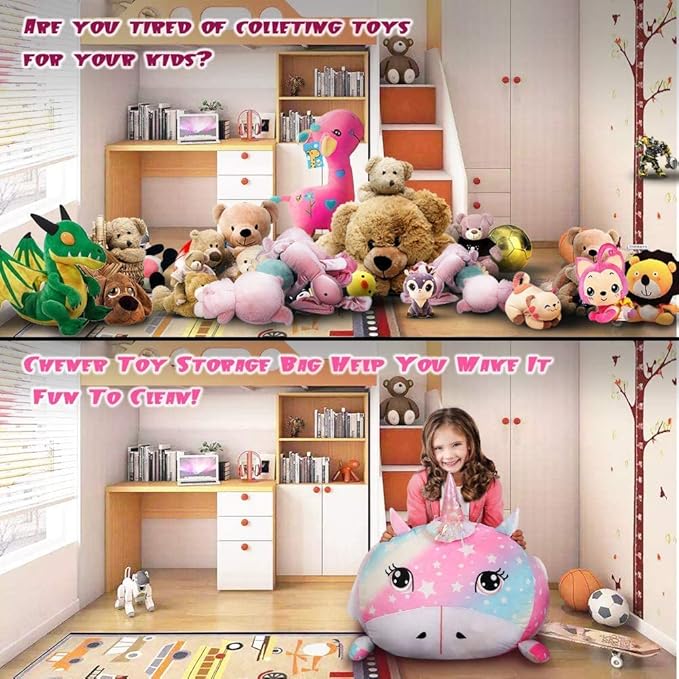 Unicorn Stuffed Animal Storage for Teens Girls Bedroom, Kids Bean Bag Chairs, Super Soft Velvet Fabric Large Size Covers Only