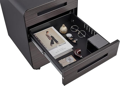 3 Drawer Mobile Desk Office with Lock and Wheels,Versatile Storage Cabinets w/Anti-Tilting Cold Rolled Steel Waterproof Moisture-Proof,for Legal/Letter/A4 Files,Dark Brown