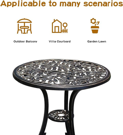 Patio Bistro Set.Rust-Resistant Cast Aluminum Bistro Table Set with Umbrella Hole for Backyard (Leaf DESIGNCOPPER)