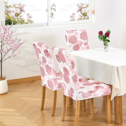 Gibelle Dining Room Chair Covers Set of 4, Soft Stretch Kitchen Chair Covers Slipcover Protector, Removable Washable Geometric Parson Chair Covers 4 Pack, Dusty Pink