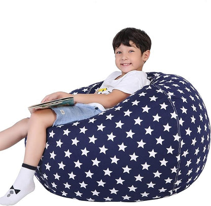 Lukeight Stuffed Animal Storage Bean Bag Chair Cover for Kids, Zipper Beanbag Chair Cover for Organizing Toddler & Kids' Rooms Plush Toys (Stars Navy, X-Large)