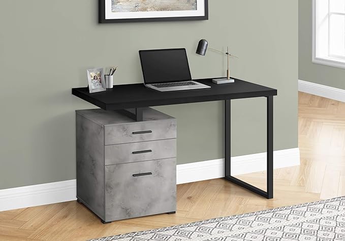 Monarch Specialties I 7647 Computer Desk, Home Office, Laptop, Left, Right Set-up, Storage Drawers, 48" L, Work, Metal, Laminate, Grey, Black, Contemporary