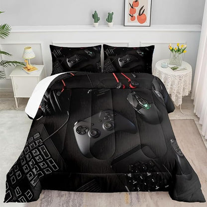Gamer Comforter Set for Boys Teen Kids Full Size Gaming Comforter Soft Microfiber Gampad Quilt and Pillowcase Video Game Bedding Sets Room Decor (Color 1,Full)