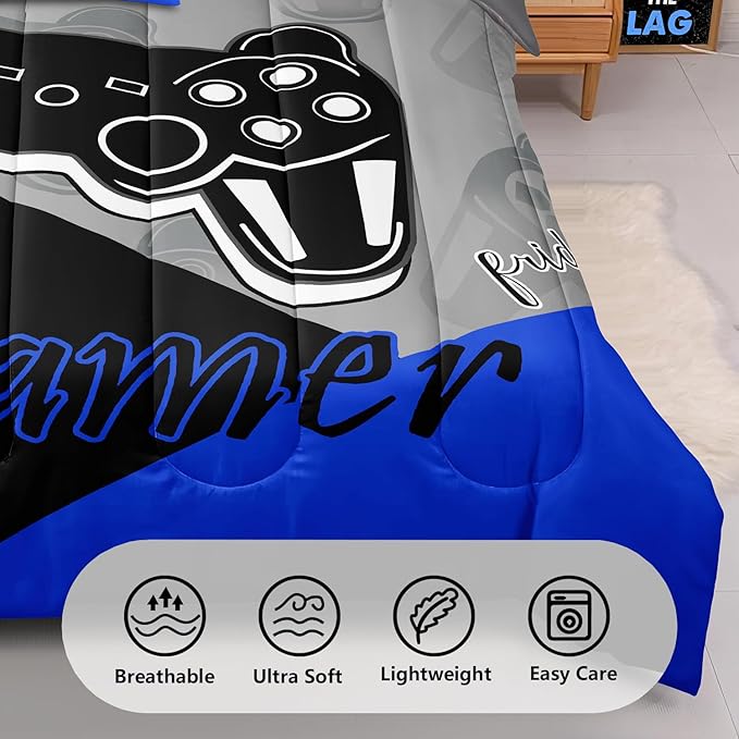 5 Pieces Gaming Bedding Set Twin Size for Boys Gamer Comforter Set for Boys Girls Kids Teens 5 Piece Bed in A Bag Video Game Bedding for Gamer Room Decorative Twin50
