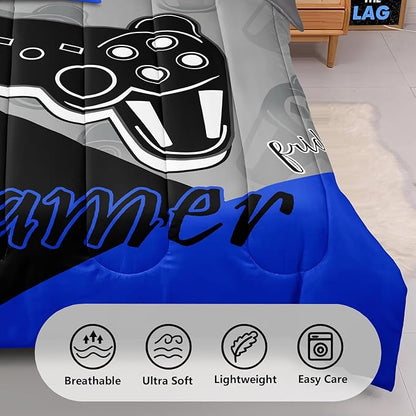 5 Pieces Gaming Bedding Set Twin Size for Boys Gamer Comforter Set for Boys Girls Kids Teens 5 Piece Bed in A Bag Video Game Bedding for Gamer Room Decorative Twin50