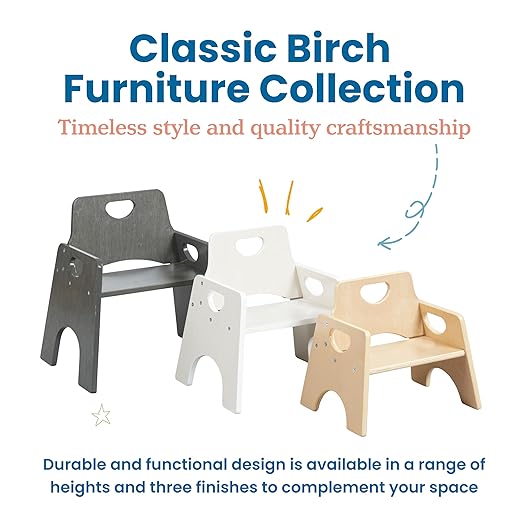 ECR4Kids Stackable Wooden Toddler Chair, 10in, Kids Furniture, White Wash, 2-Pack