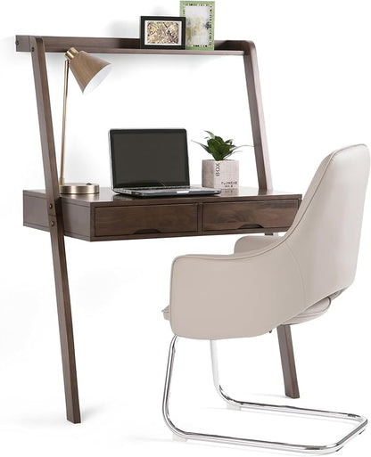 SIMPLIHOME Aleck SOLID WOOD 36 inch Wide Home Office Desk, Writing Table, Workstation, Study Table Furniture in Warm Walnut Brown with 2 Drawers