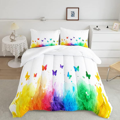 CVHOUSE Butterfly Bedding Set,Butterfly Comforter Queen,Butterfly Comforter Set for Girls Kids Teens,Butterflies Quilt Set with 1 Comforter and 2 Pillow Cases- 3 Piece