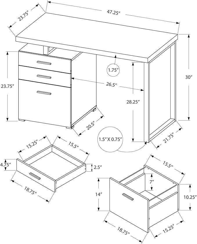 Monarch Specialties Hollow-Core Left or Right Facing Desk, 48-Inch Length, White