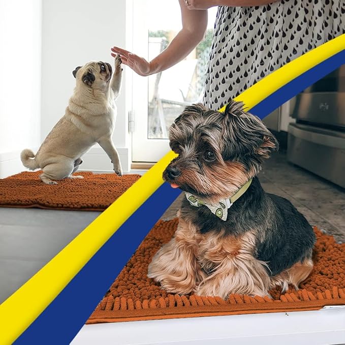 Muddy Mat® Shown on TV – Super Absorbent Microfiber Dog Door Mat for Muddy Paws, Non-Slip Washable Pet Rug, Quick Dry Chenille Entryway Carpet, Machine Washable Indoor Outdoor mat, Orange 59"x35"