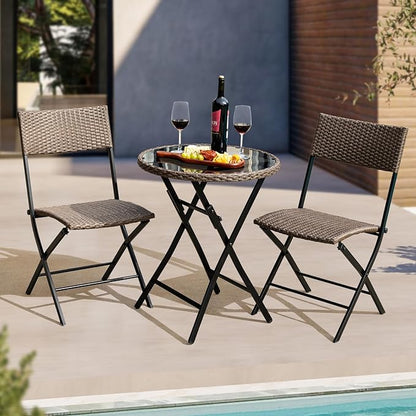 Bistro Set with Round Table, Metal Wicker Design