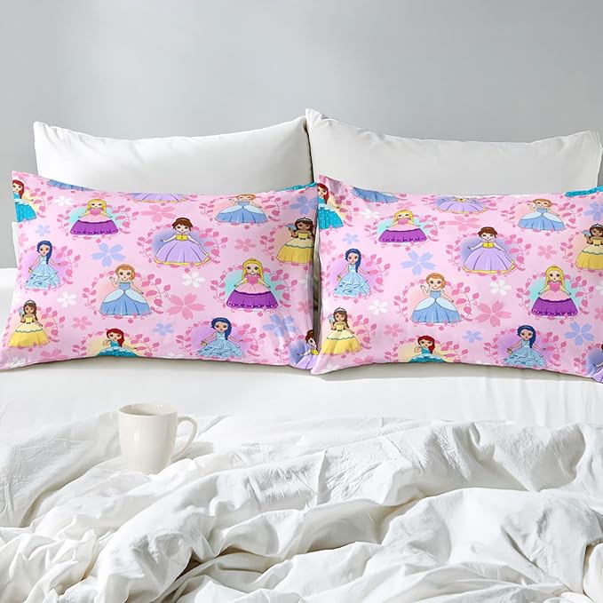 Princess Bedding Full Size Comforter Sets for Girls Bedroom Decor Pink Princess Full Quilt Set with 2 Pillowcases Cute Princess Comforter Set Girls Gifts
