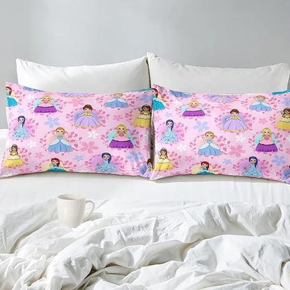 Princess Bedding Full Size Comforter Sets for Girls Bedroom Decor Pink Princess Full Quilt Set with 2 Pillowcases Cute Princess Comforter Set Girls Gifts