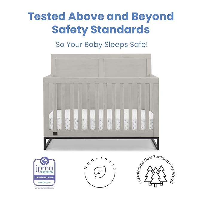Simmons Kids Foundry 6-in-1 Convertible Baby Crib, Rustic Mist with Matte Black