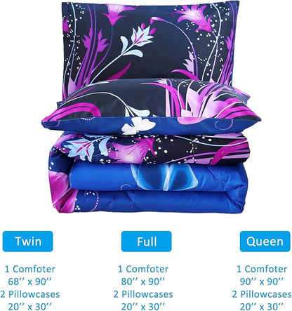 WINLIFE Butterfly Comforter Set Full Size for Girls Purple Blue Black Butterflies Printed Bedding Set for All Season, Soft Breathable & Light Bed Sets