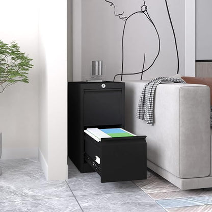 2 Drawers Vertical File Cabinet, Metal Lockable Filing Cabinet, Office File Storage Cabinet for A4 Letter/Legal Size, Assembly Required