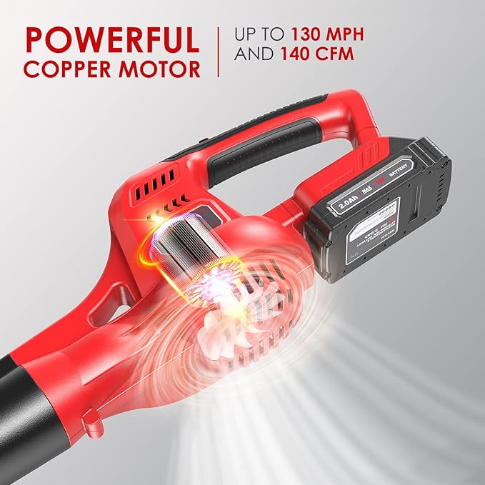 Cordless Leaf Blower, 20V Lightweight Electric Blower with Battery and Charger, Portable Handheld Power Leaf Blower with 2-Speed Control for Lawn Care