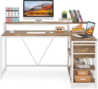 Reversible L-Shaped Computer Desk with hutch & Shelf,white