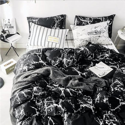 Black Comforter Set Boys Black Marble Bedding Set Twin Men Black Marble Blanket Lightweight Soft Teen Boy Girls Black Marble Quilt Set 3 PCs Bed Comforter Set Breathable Black Bedding Set