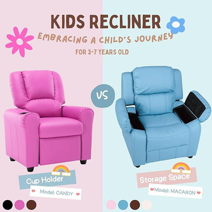 JC Home MACARON Kids Chair Leather Recliner Sofa Toddler Youth Children Child Ages 3-7, Small, Babyblue