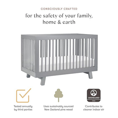 Babyletto Hudson 3-in-1 Convertible Crib with Toddler Bed Conversion Kit in Grey, Greenguard Gold Certified