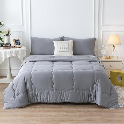 COTTEBED Softness Twin Comforter Sets for Teen Boy Girl Kid College Dorm, Jersey Knit T-Shirt Feel Lightweight Cozy Comfy Quilt Bed Blanket Comforter & Pillowsham All Season Use,Twin/Twin XL Dark Gray
