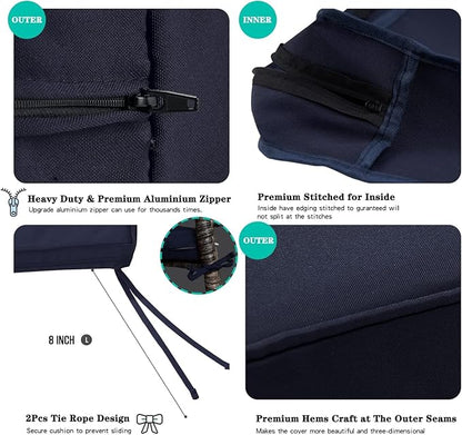 ClawsCover 3Pack Outdoor Seat Cushions Replacement Covers Fit for 4 Pieces Wicker Rattan Furniture Patio Conversation Set Loveseat Chair,38x19x2,19x19x2,Navy-Large (Include Cover Only)