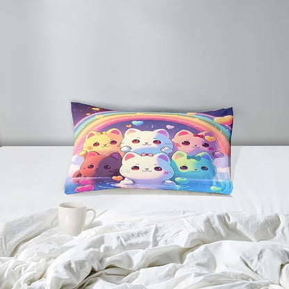 Rainbow Cat Comforter Twin Size - Rainbow Cat Bedding for Girls Room Cute Cartoon Rainbow Bedding Twin Comforter Sets for Kids, 1 Comforter+1 Pillowcase