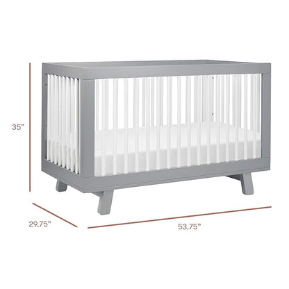 Babyletto Hudson 3-in-1 Convertible Crib with Toddler Bed Conversion Kit in Grey and White, Greenguard Gold Certified