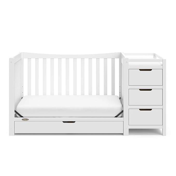 Graco Remi 4-In-1 Convertible Crib & Changer With Drawer (White) – GREENGUARD Gold Certified, Crib And Changing-Table Combo, Includes Changing Pad, Converts To Toddler Bed, Full-Size Bed