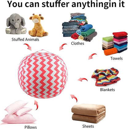 Stuffed Animal Storage Bean Bag Chairs Toy Storage Organizer Bean Bags Chair Cover for Kids 24" Cotton Canvas Beanbag with Zipper for Organizing Kid's and Adults Room and Adults, Pink wave