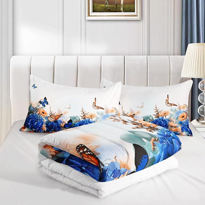 CVHOUSE Butterfly Bedding Set,Butterfly Comforter Full,Butterfly Comforter Set for Girls Kids Teens,Butterflies Quilt Set with 1 Comforter and 2 Pillow Cases- 3 Piece