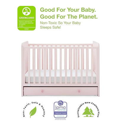 babyGap by Delta Children Graham 4-in-1 Convertible Crib with Storage Drawer TrueSleep Crib and Toddler Mattress (Bundle), Blush Pink/Dark Pink