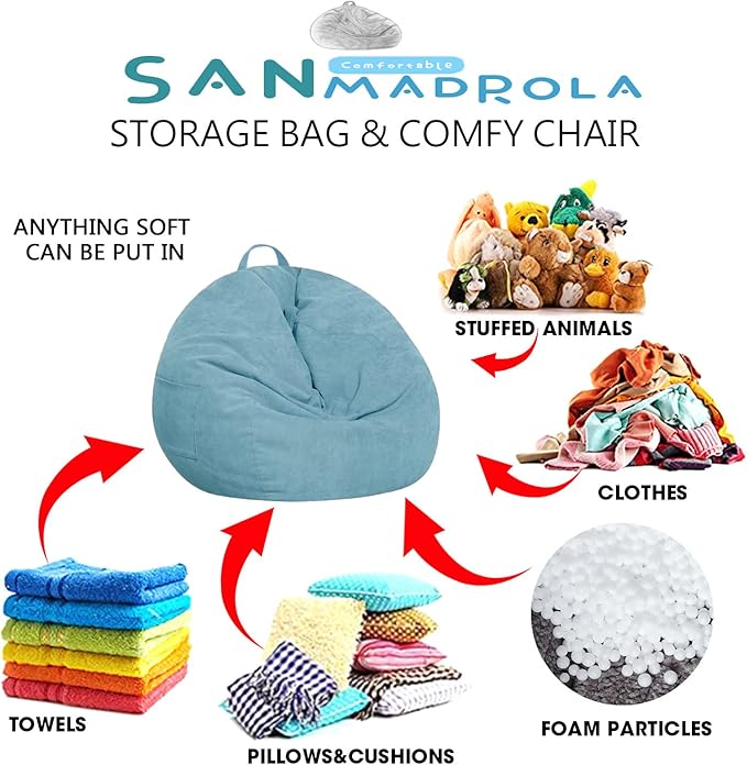 Stuffed Animal Storage Bean Bag Chair Cover (No Filler) for Kids and Adults.Soft Premium Corduroy Stuffable Beanbag for Organizing Children Plush Toys or Memory Foam Large 300L(LightBlue)
