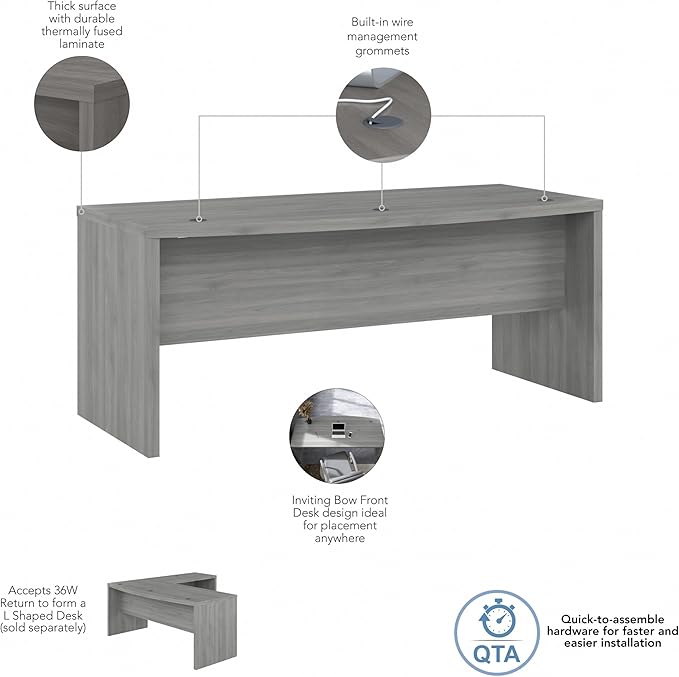 Bush Business Furniture Echo Bow Front Desk, 72W, Modern Gray