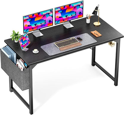 OLIXIS Computer Desk 55 Inch Home Office Work Study Writing Student Kids Bedroom Wood Modern Simple 2 Person PC Table with Storage Bag & Headphone Hooks, Black