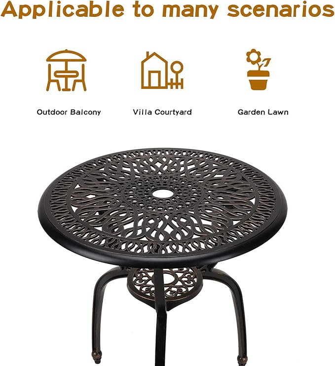 3-Piece Patio Bistro Furniture Set Cast-Aluminum Bistro Table Set for Lawn,Garden,Backyard (YILI Copper)