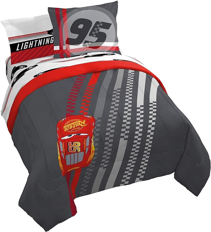 Jay Franco Disney Pixar Cars Race Ready 7 Piece Queen Bed Set - includes Comforter & Sheet Set - Bedding Features Lightning McQueen - Super Soft Fade Resistant Microfiber