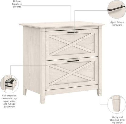 Bush Furniture Key West 2 Drawer Lateral File Cabinet in Linen White Oak | Document Storage for Home Office | Accent Chest with Drawers