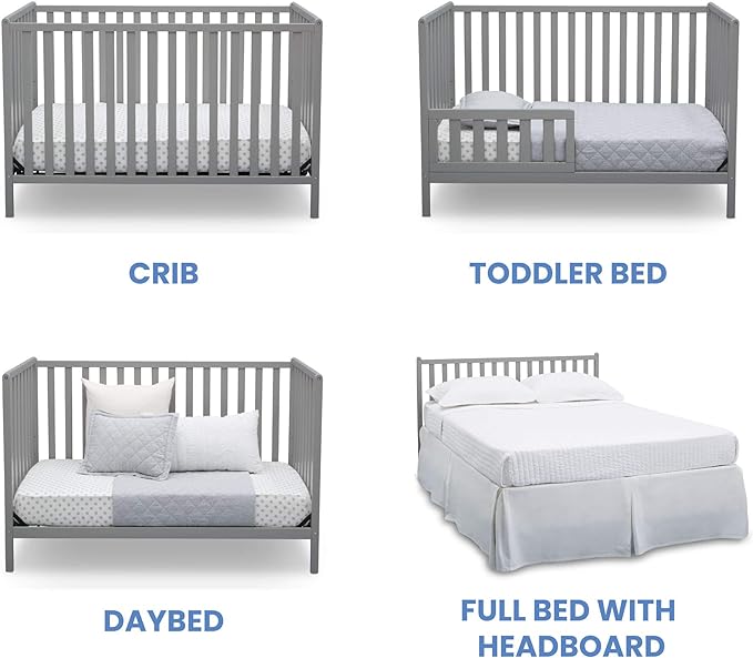 Delta Children Heartland 4-in-1 Convertible Crib - Greenguard Gold Certified, Grey